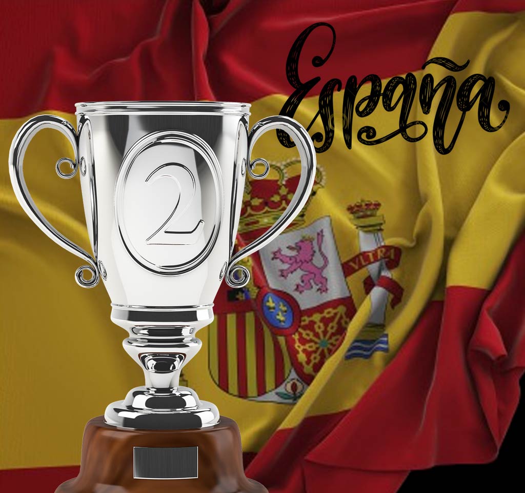 Bandera de España con copa que tiene un número 2 - microinjerto capilar